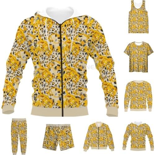 New Funny 3D Full Print Golden Baroque Leopard T-shirt/Sweatshirt/Zip Hoodies/Thin Jacket/Pants Four Seasons Casual Suit V61