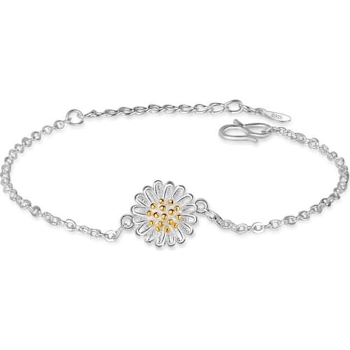 New Daisy Bracelet Chrysanthemum Pendant Charm Link Chain Wedding Jewelry Cute Bangles