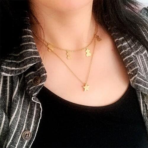 New Bear Lucky Symbol Tassels Necklack For Women Stainless Steel Non-Fading Necklace Silver Color Neck Chains Choker Jewellery