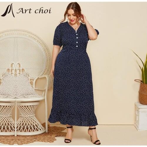 Summer Elegant Women Dot Long Dress Party Female Boho Beach Loose Skirt Short Sleeves V-Neck Ladies Gradient Vestido Plus size