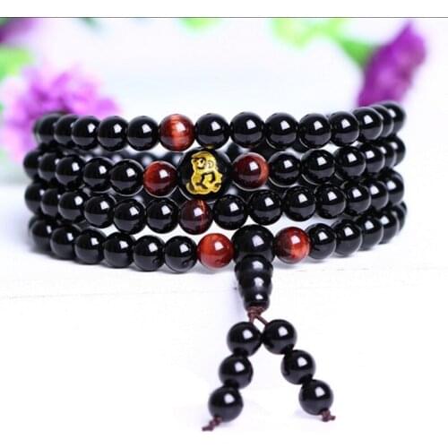 Drop shipping 6mm 108 Beads Natural Black Obsidian Buddha Bead Charms Lucky Bracelets Necklace Gift for Women Men Jades Jewelry