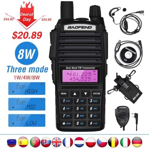 High 8W Baofeng UV-82 Walkie Talkie UV 82 Hunting Portable CB Ham Radio 10km Dual Band VHF UHF Transceiver UV82 Two Way Radio