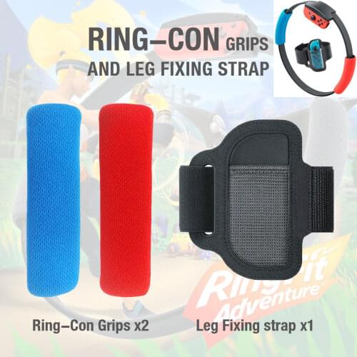 Adjustable Elastic 56cm Leg Fixing Strap Sport Band + Non-Slip Ring-Con Grips For Nintend Switch Joy-con Ring Fit Adventure Game