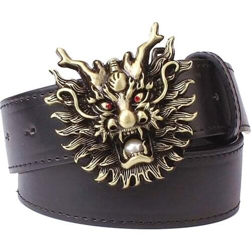 Fashion belt golden Dragon belt metal buckle mens leather belts punk rock style dragon head belt jeans hip hop girdle