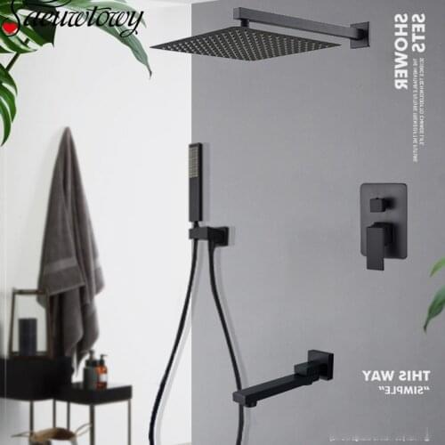 Saeuwtowy Wall Mounted Black Bathroom Faucet Shower Faucet Rain faucet Head Concealed Shower Rotable Spout Tap Shower Faucet