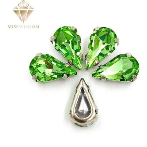 30pcs/pack 6X10mm/8X13mm Light green pear drop Copper claws hollow thick bottom high quality Sew on rhinestones DIY accessories