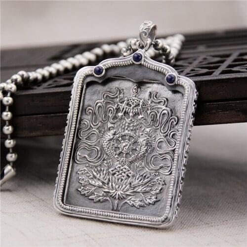 Silver Snapper S925 Sterling Silver Buddhist Lapis Lazy Black Pendant Pendant Male Female Thangka Retro Thai Silver Pendant