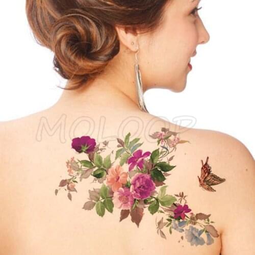 Peony Morning Glory Flower Bud Tattoos Stickers Women Body Waist Arm Art Tattoos Temporary Girls Butterfly Tatoos Rose Chains