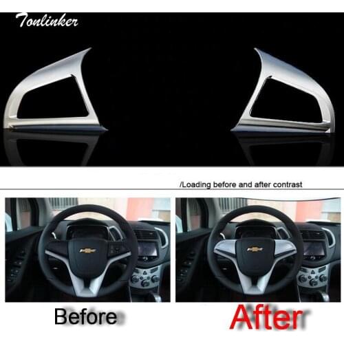 Tonlinker 2 PCS DIY Car Styling NEW ABS Matt Modification Steering Wheel Sequin Cover Case Stickers for Chevrolet TRAX 2014