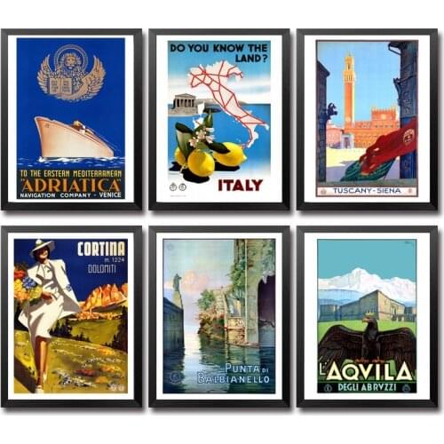 Italy Land Aqvila Venezia Milano Monreale Rome Bergamo Lignano Cortina Cattolica Vintage Travel Poster