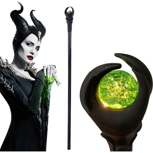 Anime Maleficents Magic Witch Wand Scepter LED Cane Evil Witch Horn Hat Cosplay Prop Walking Stick Party Halloween Carnival Prop