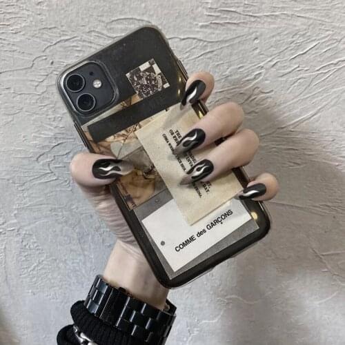 High Quality Cool Flame Black Matte Frosted Fake Nails Artificial Nail Art Professional Supplies 24pcs/box