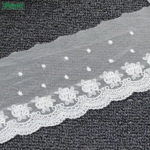 YACKALASI 14 Yds Tulle Embroidered Lace Fabric Soft Tulle Sewing Lace Flower Skirt Apparel Trims Scalloped Appliqued 10CM