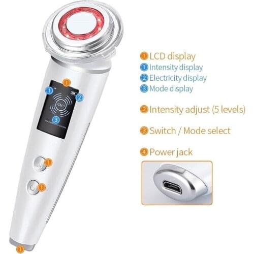 Tightening Ion Face Beauty Device Ultrasound Face Lifting Warm Hot Therapy Vibration Massager LED Photon Wrinkle Removal Skin