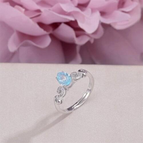100% Natural Topaz Rings for Women Fine Jewelry Pure 925 Silver Water Drop Blue Gemstone Simple Bridal Wedding Bijoux R-TO010
