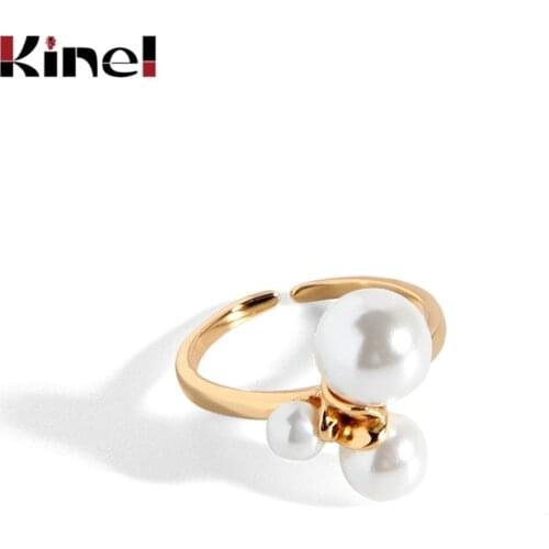 Kinel Luxury Fashion Temperament Personality Three Pearls Rings for Women Real Silver 925 Jewelry Ring Anniversary Party Gifts