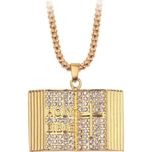 Gold color Holy Bible Book Pendant Necklace Christian Book Link Chain Hip hop necklaces Unisex Jewelry Gifts For women Men