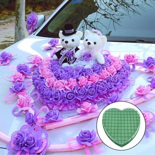 1pc Heart Shape Flower Wet Foam Fresh Floral Wedding Car Flower Display 19cm