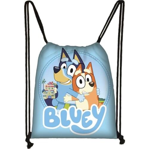 1pc Cartoon Bluey Family Print Drawstring Bag Kids Bluey Bingo Backpack Student Travel Carrying Bags High Capacity