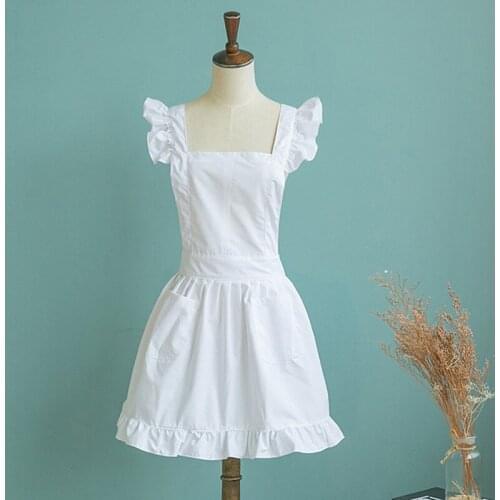 1pc Japanese Style Elegant Victorian Pinafore Apron Maid Lace Smock Costume Ruffle Pockets White/Pink