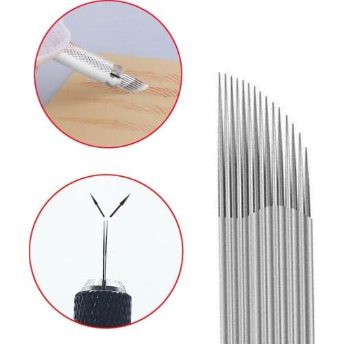 10pcs Microblading Permanent Makeup Eyebrow Tattoo 3D Embroidery 15 Double Row Needles Manual Pen Blades Pins