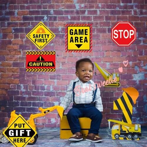 12pcs/set Construction Party Sign Paper Traffic Signs Dumb Truck Boys Theme Happy Birthday Decorations Kids Party Supplies
