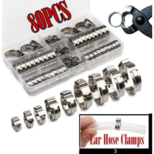 45/80/130/140pcs Single Ear Stepless Hose Clamps 5.8-23.5mm 304 Stainless Steel Hose Clamps Cinch Clamp Rings for Sealing Kinds