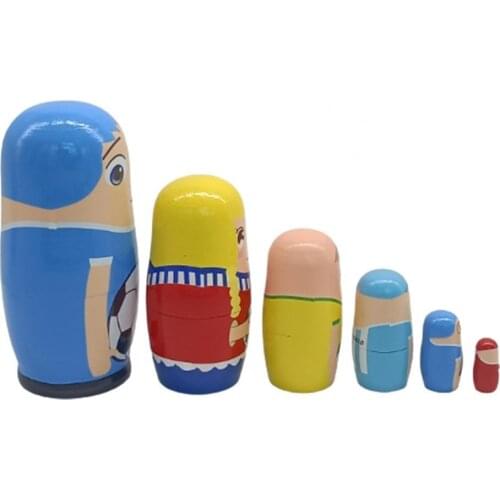 6Pcs/Set Wooden Soccer Players Nesting Doll Matryoshka Figurines Kids Toys Gifts Parent-child Interactive Educational Games Toys