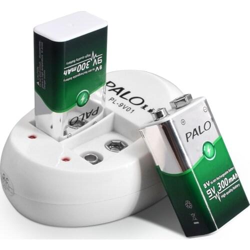 PALO 9V nimh rechargeable battery 6f22 300mah battery with 2 slots 9V battery charger for 9 volt Ni-MH batteria