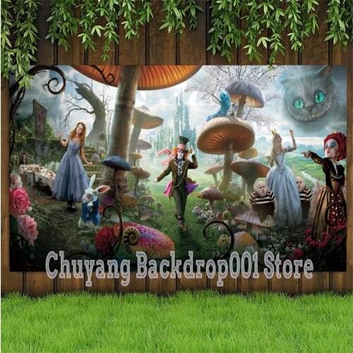 Alice In Wonder Photo Backdrop Castle Girls Kids Happy Birthday Party Decoration Photography Backgrounds Banner