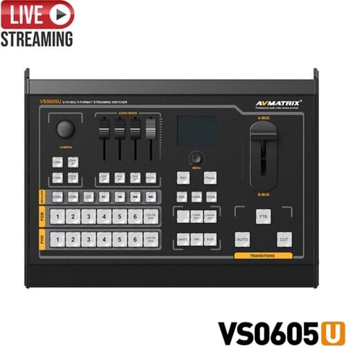 AVMATRIX VS0605U 6 CH Inputs Multi-Format Streaming Switcher With A Built-In SD Card Slot for PGM Recording and Luma Key for Vir