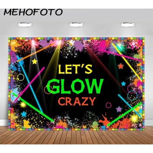 MEHOFOTO Lets Glow Crazy Party Background Neon Splatter Party Supplies Decoration Banner Photo Booth Photography Backdrops