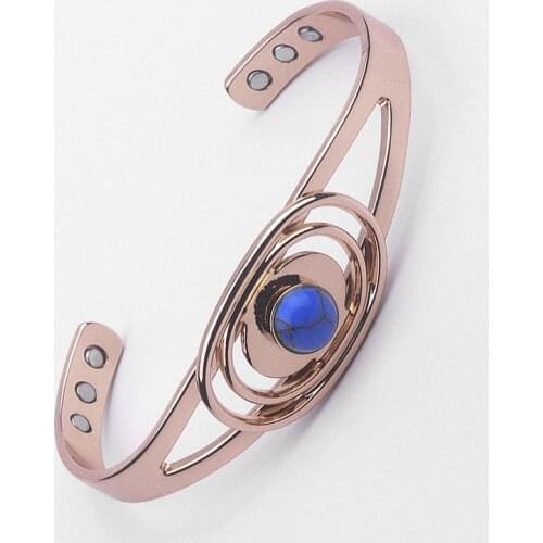 Red Copper Bracelet Three Layer Circle Center Blue Magnetic Bracelet Zircon Red Copper Bracelet