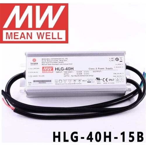 Mean Well HLG-40H-15B for Street/high-bay/greenhouse/parking meanwell 40W Constant Voltage Constant Current LED Driver