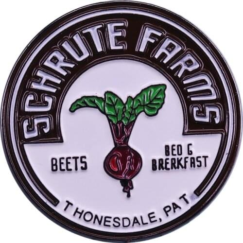 The Office Schrute Farms TV Show Brooch Pins Enamel Metal Badges Lapel Pin Brooches Jackets Fashion Jewelry Accessories