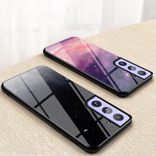 For Samsung Galaxy S21 Case Starry pattern Tempered Glass Phone Cover For Samsung Galaxy S21 Ultra S21 Plus 5G Luxury Phone Case