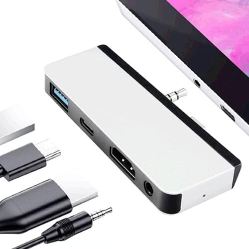USB 3.1 USB C Dock Station 3.5mm Audio Adapter to HDMI 4K USB 3.0 Audio Type C PD Charging Adapter Hub for Microsoft Surface Go