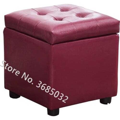 Home PU/ Cloth Sofa Stool Wood Pouf Multifunctional Storage Stools Adult Storage Ottomans Leather Stool Square Shoe Bench 42cm