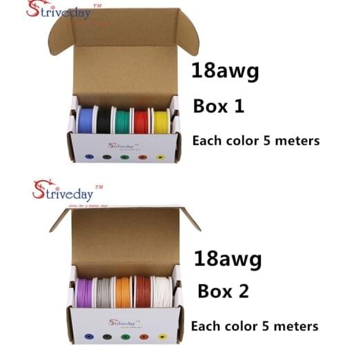 18AWG 50m Flexible Silicone Cable Wire 10 colors (box 1+box 2 Stranded Wire Kit) Electrical Wire Tinned Copper line DIY
