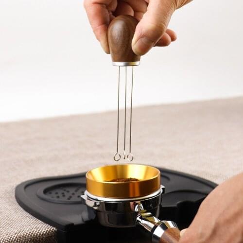Solid Wood Handle Needle Coffee Tamper 58MM Coffee Tamper Distributor Leveler Tool Type Coffee Powder Distributor Coffee Tools