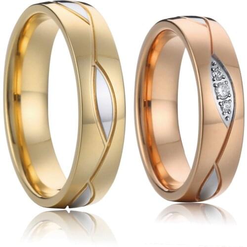 Classic LOVE Alliances his and hers marriage wedding rings Rose Yellow Gold Color vintage couple ring set for men and women