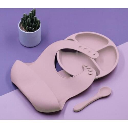 3pcs Baby Feeding Set Food Grade Silicone Bibs Spoon Bowl Suction Plate Dishes Tableware Children Accessories