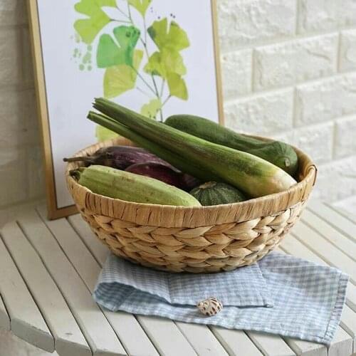 Handmade Rattan Storage Basket Round Fruit Basket Primary Color Simple Woven Fruit and Vegetable storage Home Decoration
