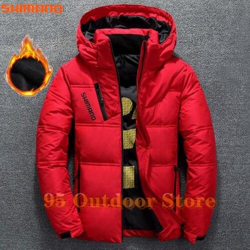 Shimano Winter Warm Men Fishing Jacket Coat Casual Autumn Stand Collar Puffer Thick White Duck Parka Male Down Jacket With Hood