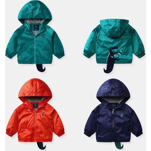 New Boys Hooded Jacket Jacket Cartoon Print Dinosaur Jacket