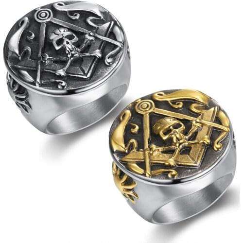 MIQIAO Stainless Steel Titanium Freemasonic Benefit Totem Skull Punk Vintage Rings for Men Women Couple Friends Gift Jewelry Boh