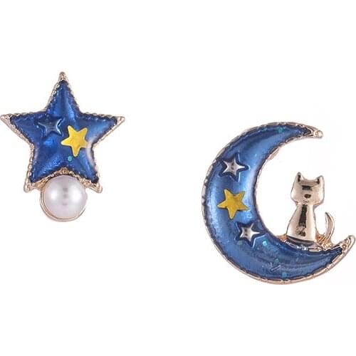 12 pair/lot fashion women jewelry accessories metal enamel moon cat earrings for women