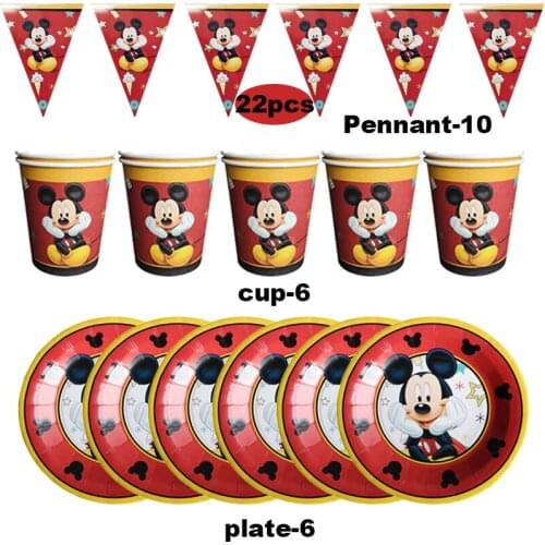 Mickey Mouse Birthday Decorations Set Childrens Birthday Red Mickey Classic Theme Party Disposable Decorative Paper Plates Cups