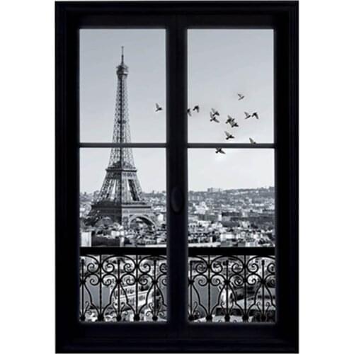Paris style poster Tower scenery occident fake 3d window vinyl wall stickers vintage home decoration city view wallpaper 70*50cm
