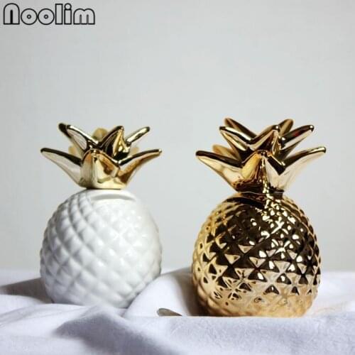 NOOLIM 12x9x9 Golden/white Pineapple Ceramic Ornaments Pineapple Save Money Box Gold Coin Piggy Bank Storage Home Decor